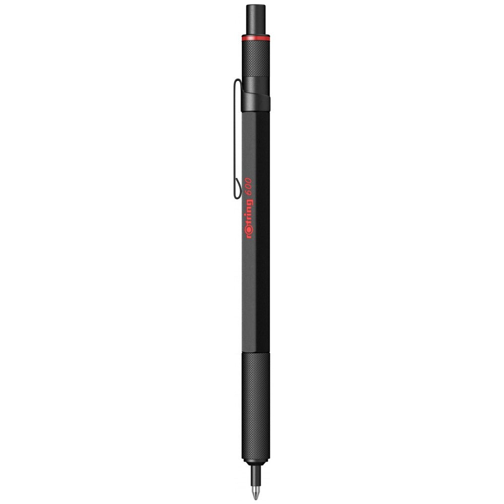 Rotring 600 Series Black Ball Pen Metal Body Non-Slip Metal Knurled Grip