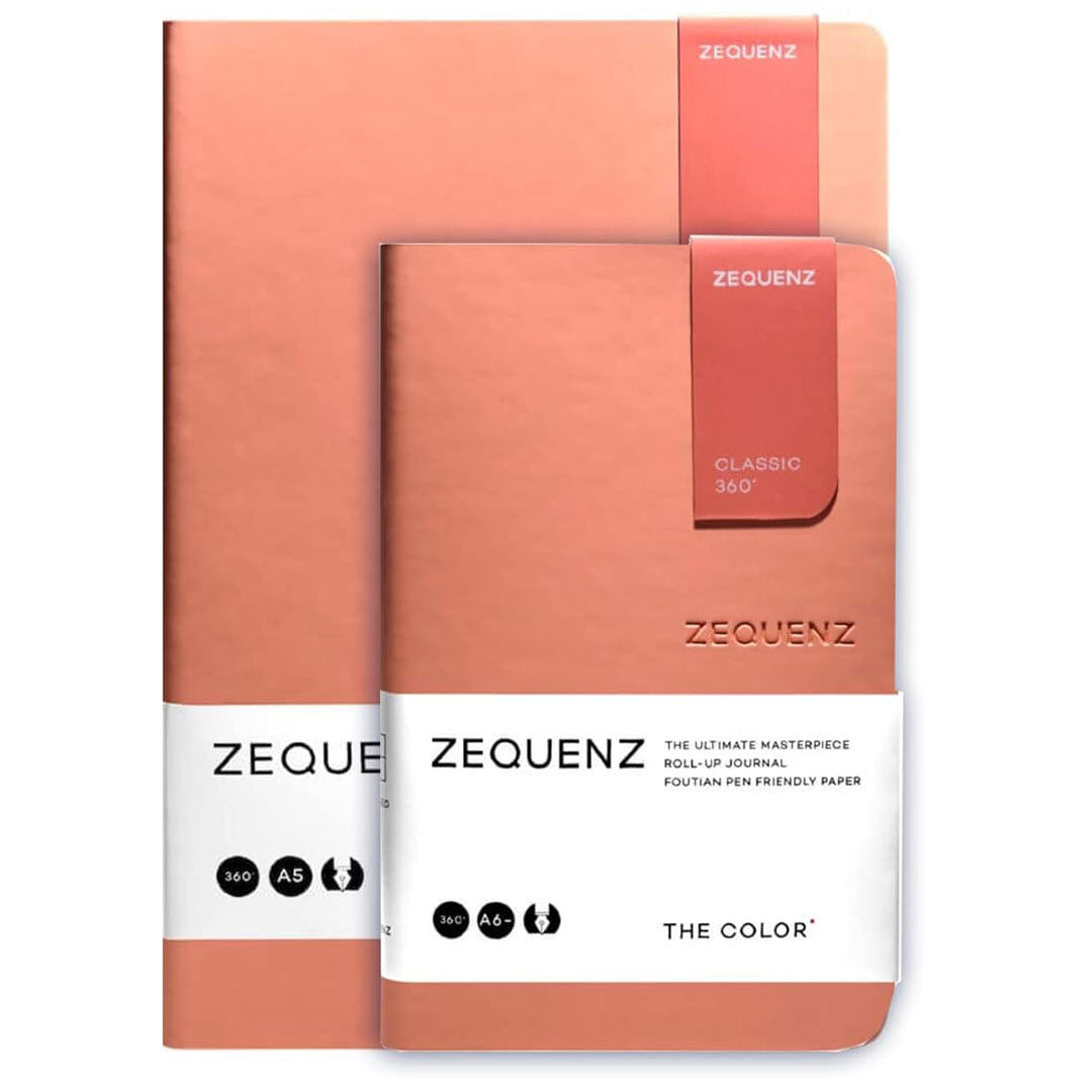 Zequenz A5 & A6- Peach Notebook Set Terra Acid Free Paper 200 Pages Each 80GSM 360 Degree Flexibility 100% Handmade Fountain Pen Friendly Color Series Pack of 2 Notebooks