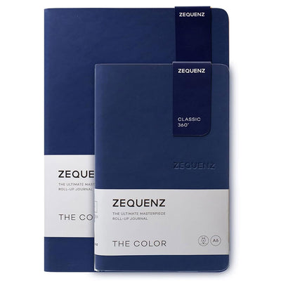Zequenz A5 & A6- Dark Navy Blue Notebook Set Blank Acid Free Paper 200 Pages Each 80GSM 360 Degree Flexibility 100% Handmade Fountain Pen Friendly Color Series Pack of 2 Notebooks