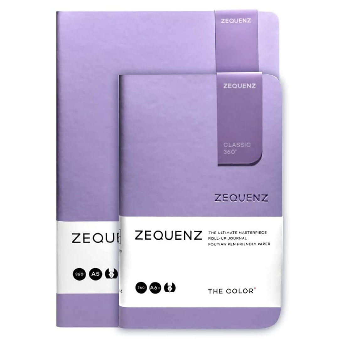 Zequenz A5 & A6- Lavender Purple Notebook Set Ruled Acid Free Paper 200 Pages Each 80GSM 360 Degree Flexibility 100% Handmade Fountain Pen Friendly Color Series Pack of 2 Notebooks