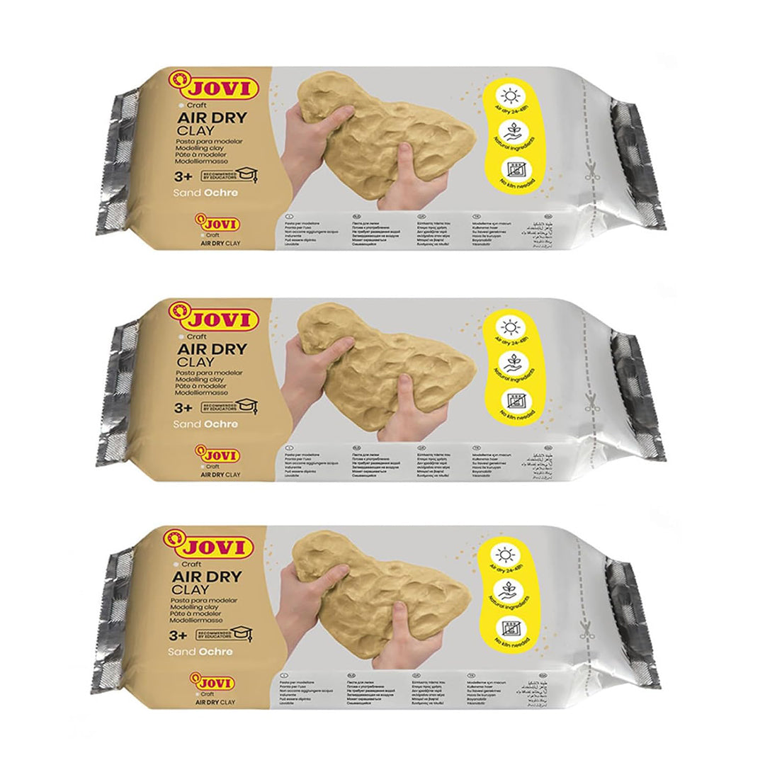 Jovi European Air-Dry Modeling Grey Clay 3 Packets - Each Pack of 250 Grams for Sculpting Pottery Art & Craft Handicraft Educational Purpose Fine Motor Skills