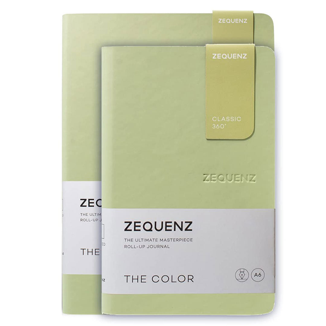 Zequenz A5 & A6- Olive Green Notebook Set Ruled Acid Free Paper 200 Pages Each 80GSM 360 Degree Flexibility 100% Handmade Fountain Pen Friendly Color Series Pack of 2 Notebooks