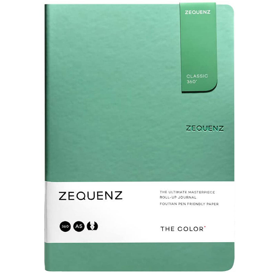 Zequenz A5 Size Fern Green Slim Notebook Dotted Acid Free Paper 200 Pages 80GSM 360 Degree Flexibility 100% Handmade Fountain Pen Friendly Color Series Bookmark Included