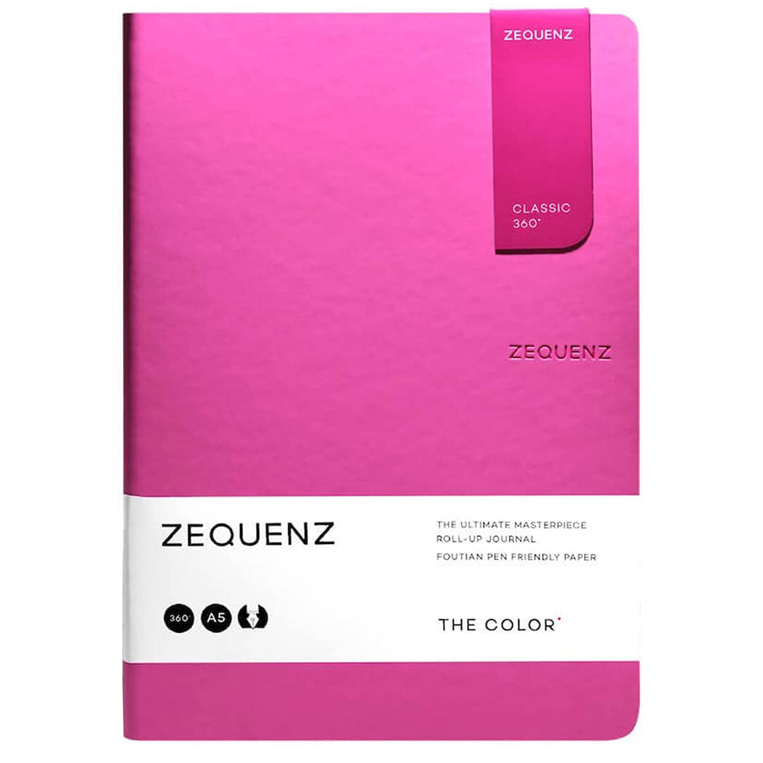 Zequenz A5 Size Magenta Pink Slim Notebook Squared Acid Free Paper 200 Pages 80GSM 360 Degree Flexibility 100% Handmade Fountain Pen Friendly Color Series Bookmark Included