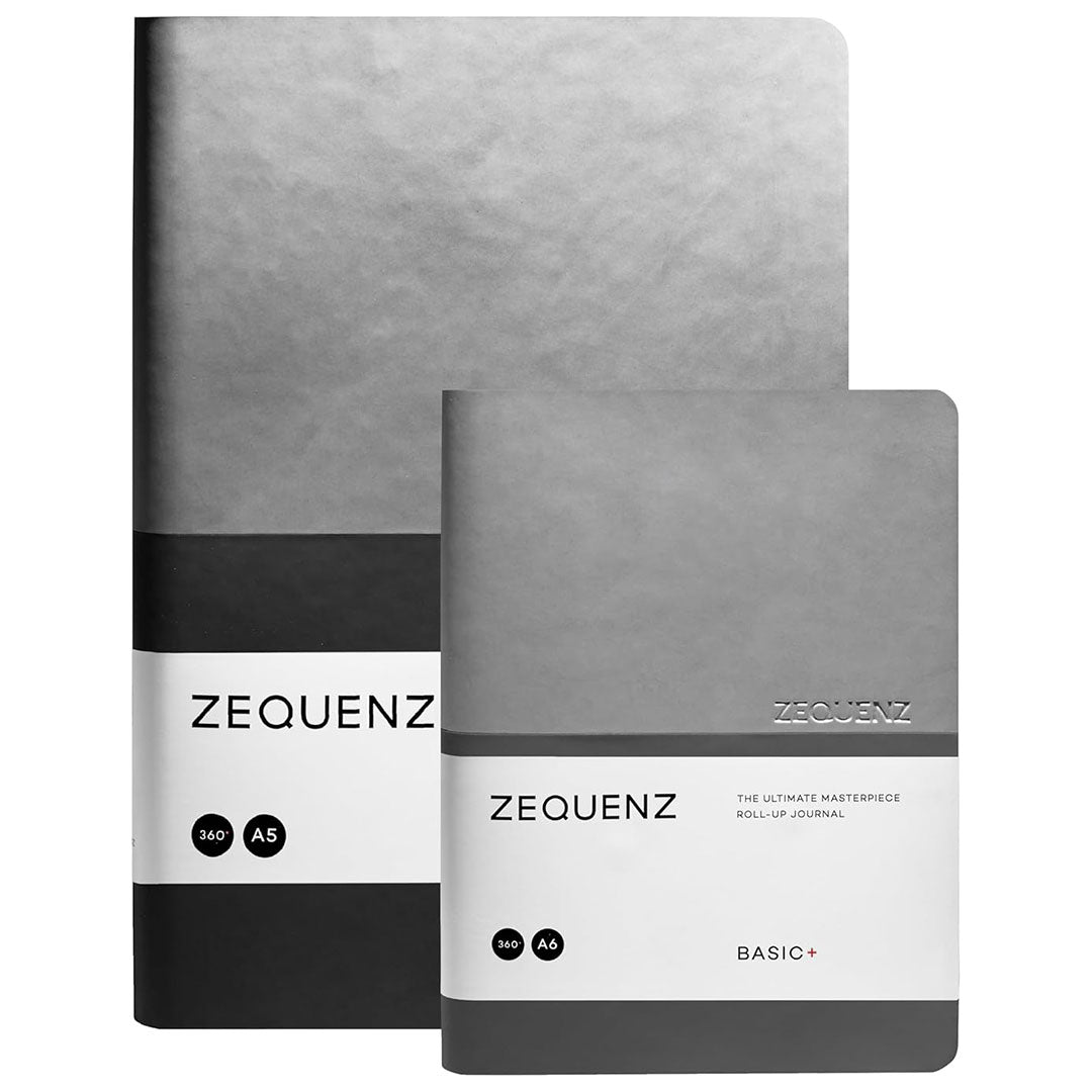 Zequenz A5 & A6 Size Notebook Set Pack of 2 Squared & Blank Acid Free Paper 400 Pages Each Book 70GSM 360 Degree Flexibility 100% Handmade Basic Plus Series Silver Grey Book