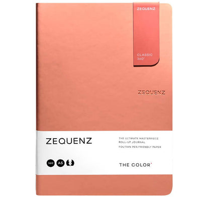 Zequenz A5 Size Peach Slim Notebook Squared Acid Free Paper 200 Pages 80GSM 360 Degree Flexibility 100% Handmade Fountain Pen Friendly Color Series Bookmark Included