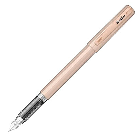 Scrikss Primeo Medium Nib Fountain Pen | 3 Cartridges Included | Stainless Steel Nib & ABS Body | Latte Pastel Brown| in Blister Pack
