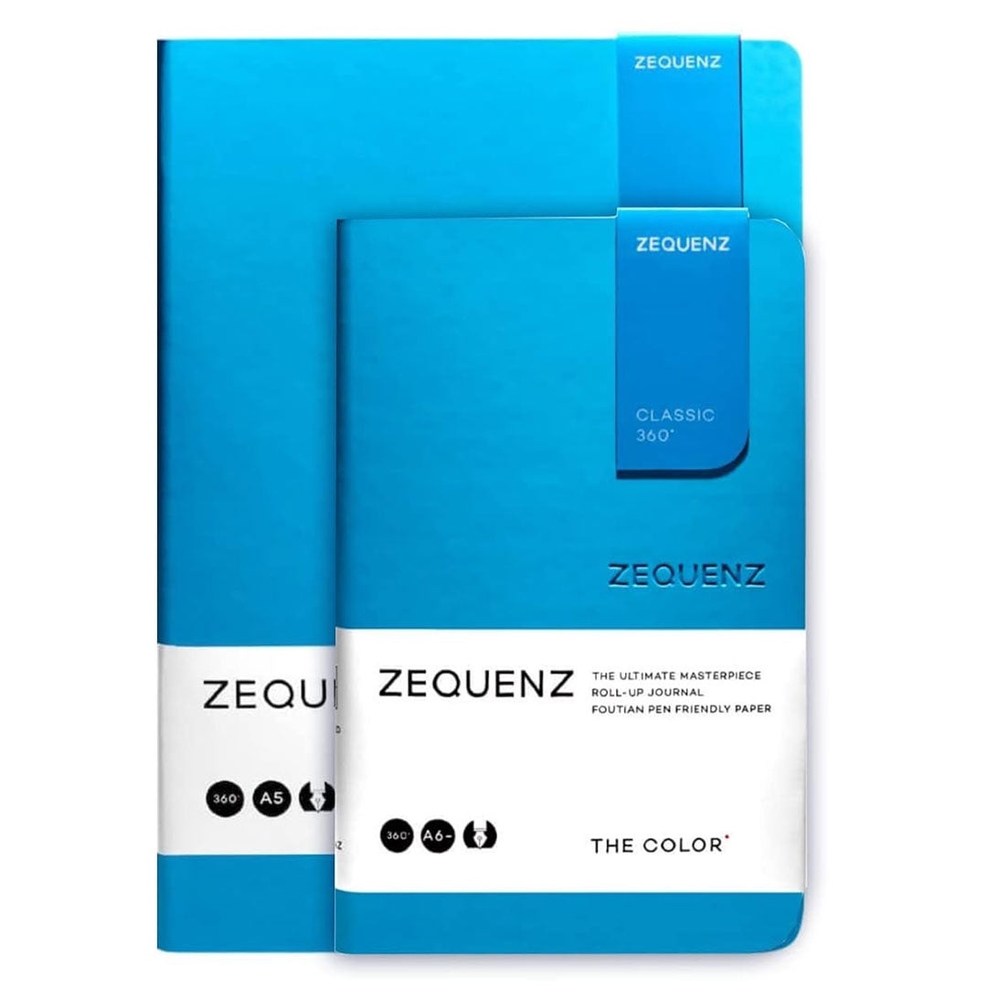 Zequenz A5 & A6- Ocean Blue Notebook Set Ruled Acid Free Paper 200 Pages Each 80GSM 360 Degree Flexibility 100% Handmade Fountain Pen Friendly Color Series Pack of 2 Notebooks