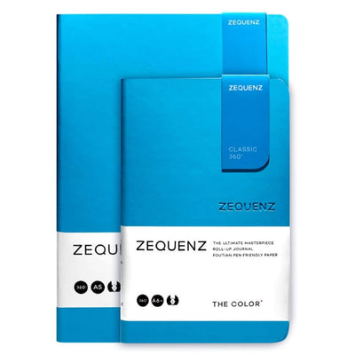 Zequenz A5 & A6- Ocean Blue Notebook Set Ruled Acid Free Paper 200 Pages Each 80GSM 360 Degree Flexibility 100% Handmade Fountain Pen Friendly Color Series Pack of 2 Notebooks
