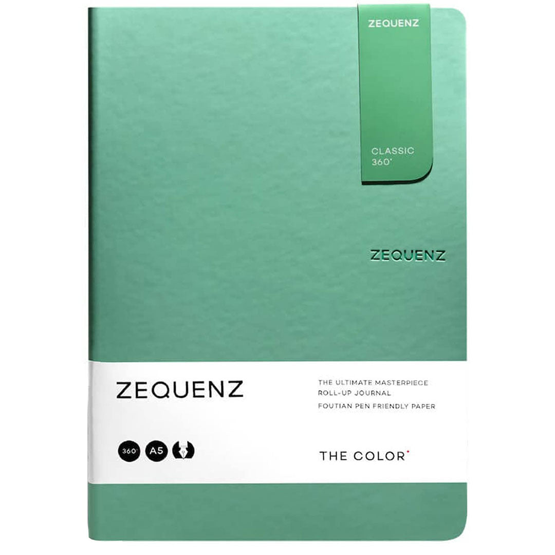 Zequenz A5 Size Fern Green Slim Notebook Squared Acid Free Paper 200 Pages 80GSM 360 Degree Flexibility 100% Handmade Fountain Pen Friendly Color Series Bookmark Included