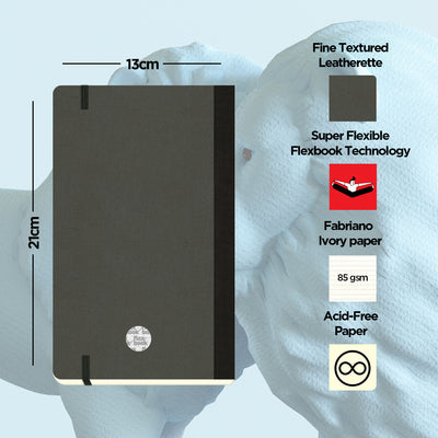 Flexbook | Ruled | Medium A5 Size Notebook | Off Black | Adventure Series