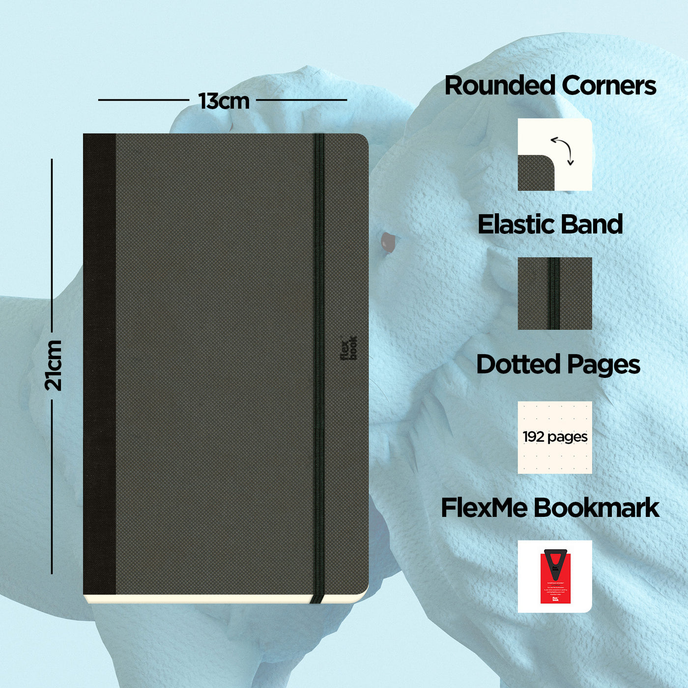 Flexbook | Dotted | Medium A5 Size Notebook | Off Black | Adventure Series