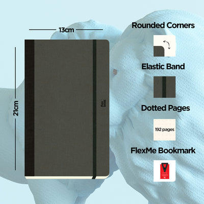 Flexbook | Dotted | Medium A5 Size Notebook | Off Black | Adventure Series