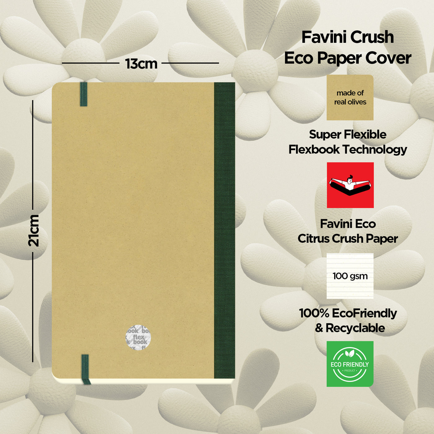 Flexbook | Ruled | Medium A5 Size Notebook | Olive | Ecosmiles Eco Series