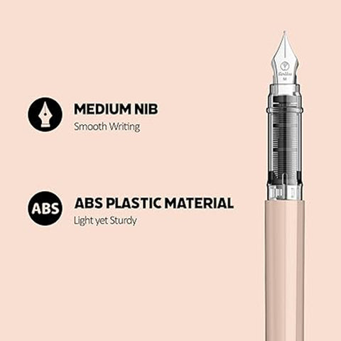 Scrikss Primeo Medium Nib Fountain Pen | 3 Cartridges Included | Stainless Steel Nib & ABS Body | Latte Pastel Brown| in Blister Pack