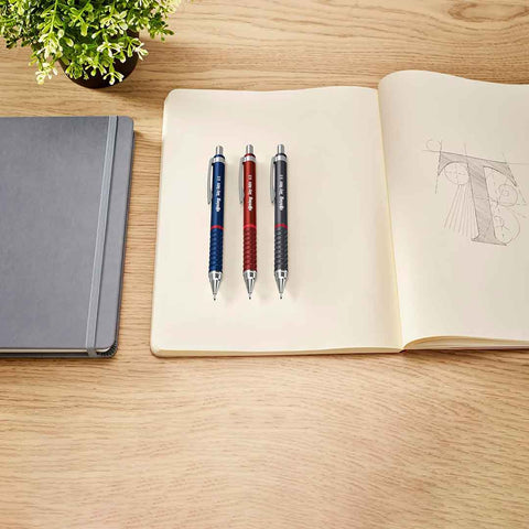 Rotring | 0.7mm  | Metallic Grey Clutch Lead | Mechanical Pencil | Tikky Retro | 2B Lead | Eraser Inbuilt