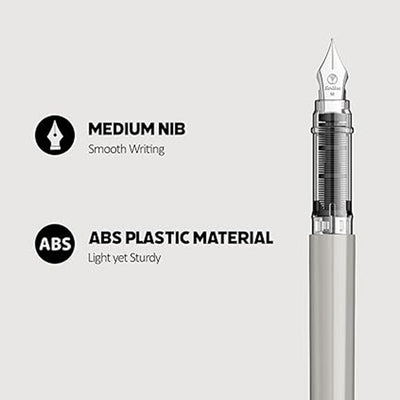 Scrikss Primeo Medium Nib Fountain Pen | 3 Cartridges Included | Stainless Steel Nib & ABS Body | Grey | in Blister Pack 7