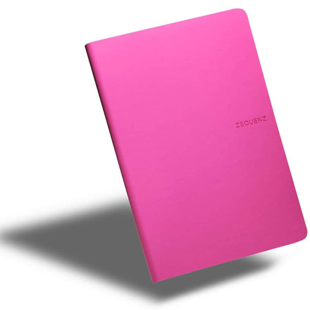 Zequenz A5 Size Magenta Pink Slim Notebook Squared Acid Free Paper 200 Pages 80GSM 360 Degree Flexibility 100% Handmade Fountain Pen Friendly Color Series Bookmark Included