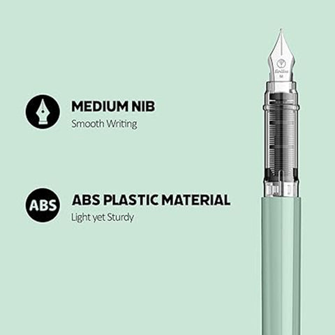 Scrikss Primeo Medium Nib Fountain Pen | 3 Cartridges Included | Stainless Steel Nib & ABS Body | Mint | in Blister Pack