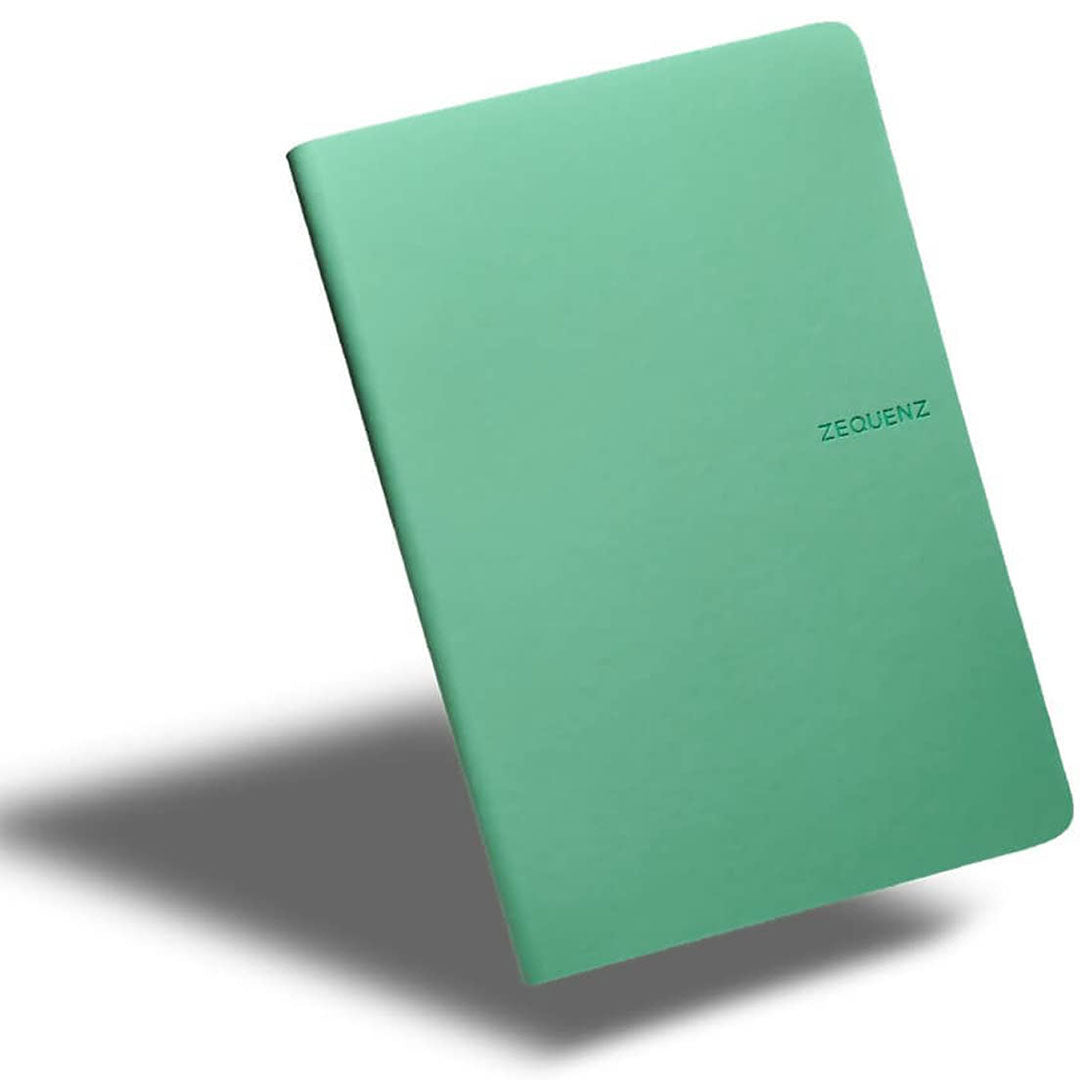 Zequenz A5 Size Fern Green Slim Notebook Squared Acid Free Paper 200 Pages 80GSM 360 Degree Flexibility 100% Handmade Fountain Pen Friendly Color Series Bookmark Included