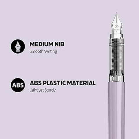 Scrikss Primeo Medium Nib Fountain Pen | 3 Cartridges Included | Stainless Steel Nib & ABS Body | Lilac | in Blister Pack
