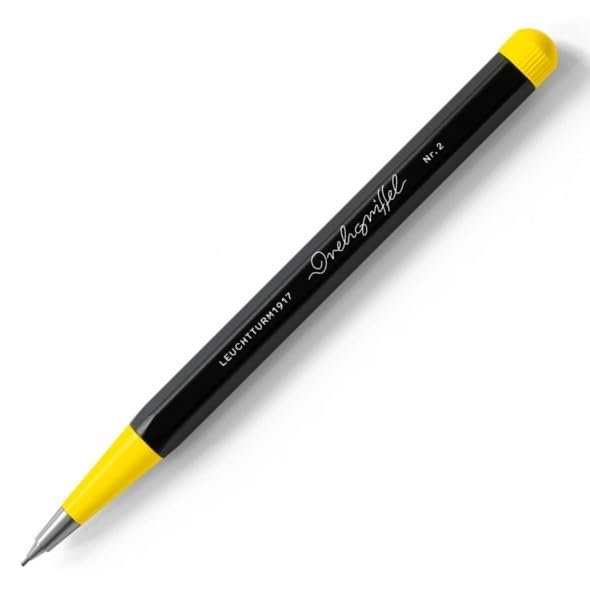 LEUCHTTURM1917 0.7mm Mechanical Clutch Pencil | Graphite HB Lead | Drehgriffel No. 2 | Bauhaus Edition | Black/Lemon Yellow