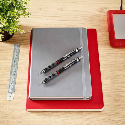 Rotring | Tikky | Mechanical Pencil, Ballpoint, Eraser & Lead Refills Set | HB Lead, 0.5 mm Pencil | Medium Point Pen | Black Barrel | Lightweight with Rubberised Grip