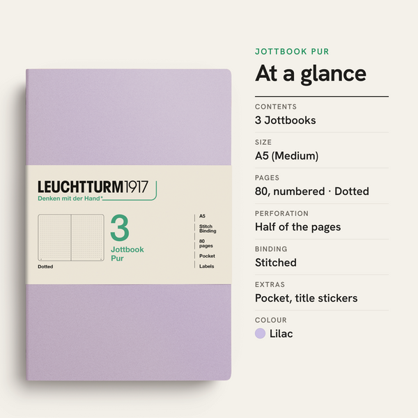 LEUCHTTURM1917 Softcover Jottbook Medium (A5), Dotted, 80 Pages, Pack of 3 - Lilac