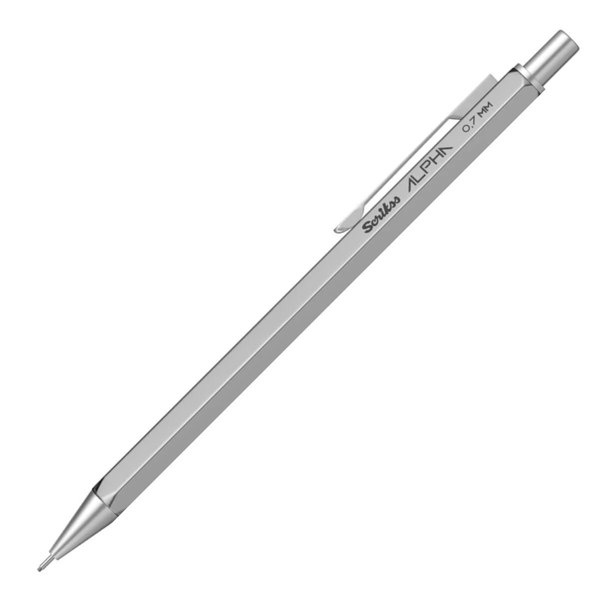 Scrikss Alpha Series 0.7mm Mechanical Pencil – Grey Hexagonal Metal Barrel