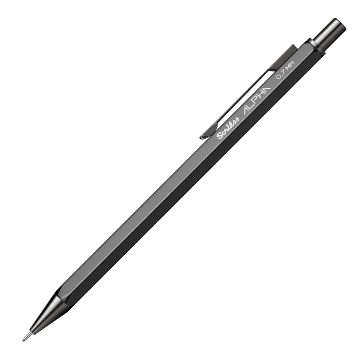 Scrikss Alpha Series 0.7mm Mechanical Pencil – Black Hexagonal Metal Barrel