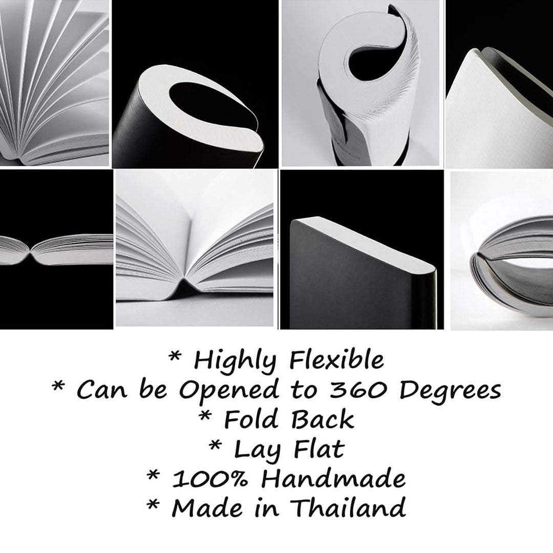 Zequenz A5 Size Ocean Blue Slim Notebook Squared Acid Free Paper 200 Pages 80GSM 360 Degree Flexibility 100% Handmade Fountain Pen Friendly Color Series Bookmark Included