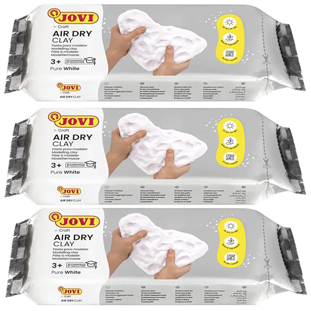 Jovi European Air Dry Modelling Clay Pure White Non-Toxic Clay Pack of 3 500g Each Ideal for for Sculpting Pottery Art & Craft Handicraft Educational Purpose Fine Motor Skills