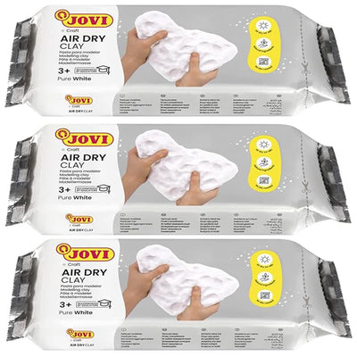 Jovi European Air Dry Modelling Clay Pure White Non-Toxic Clay Pack of 3 500g Each Ideal for for Sculpting Pottery Art & Craft Handicraft Educational Purpose Fine Motor Skills