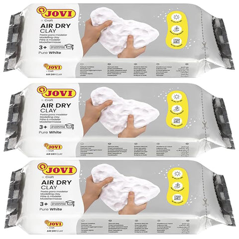 Jovi European Air Dry Modelling Clay Pure White Non-Toxic Clay Pack of 3 500g Each Ideal for for Sculpting Pottery Art & Craft Handicraft Educational Purpose Fine Motor Skills