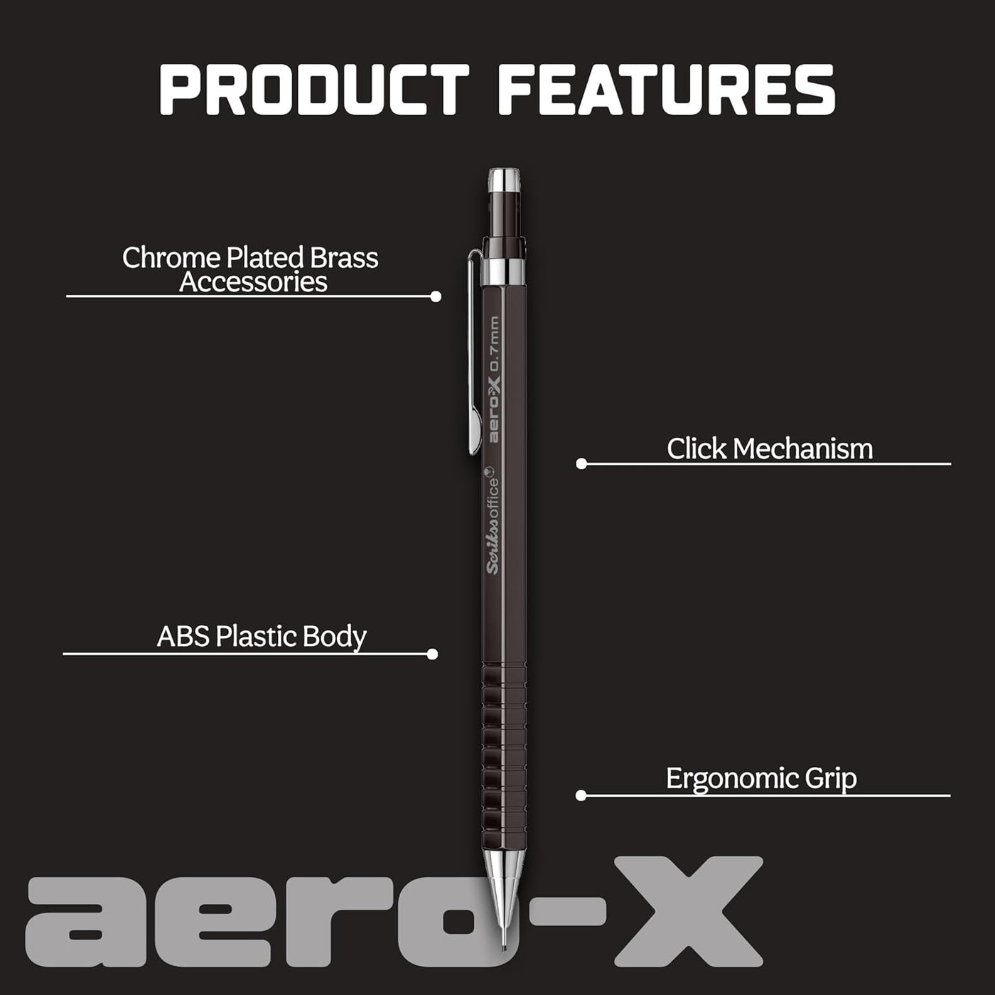 Scrikss | Aero-X | Mechanical Pencil | 0.7mm | Black