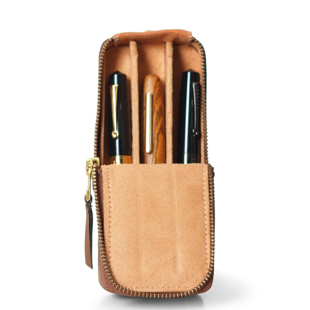 Arista | Leatherette | Pen Case For 3 Pens | Brown