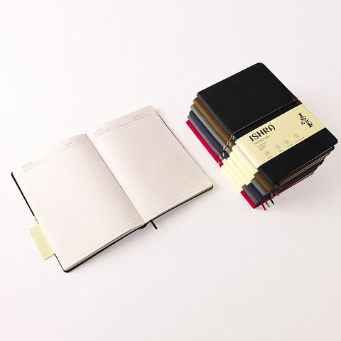 ISHRA A5 Size Ruled Notebook | Ideal Note Book Journal Diary for Work Office Writing Journaling Note Taking Travel | Brown Soft Cover| 172 Pages | 80gsm | Fountain Pen Friendly Paper