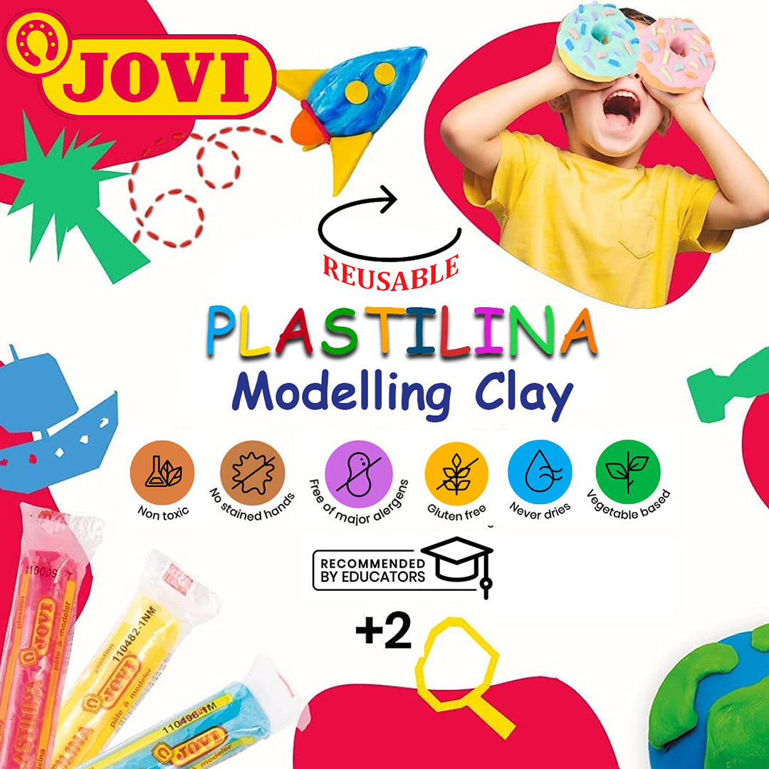 Jovi Plastilina White Non-Drying Modelling Clay for Art & Craft Pack of 6 Bars - 50gms Each Non-Toxic Gluten Free Fine Motor Skills, Moulding, Pottery Sculpting Project Work with Dough