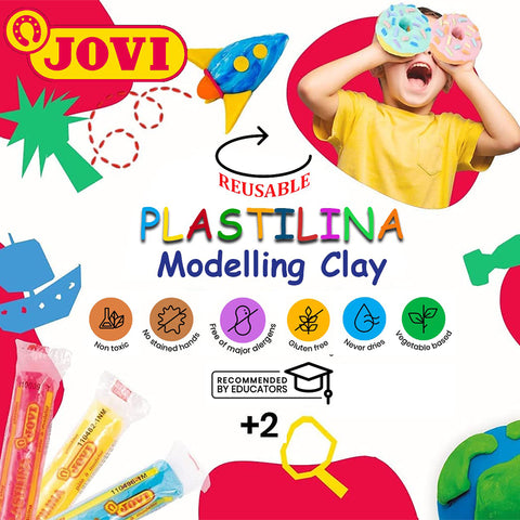 Jovi Plastilina Red Non-Drying Modelling Clay for Art & Craft, Pack of 6 Bars - 50gms Each for Fine Motor Skills, Moulding, Pottery Sculpting Project Work with Dough