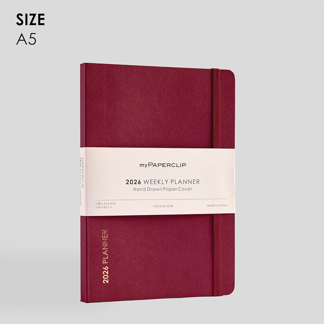 myPAPERCLIP 2026 Weekly Planner | A5 Size | Soft Cover | 192 Pages, 80 GSM | Claret