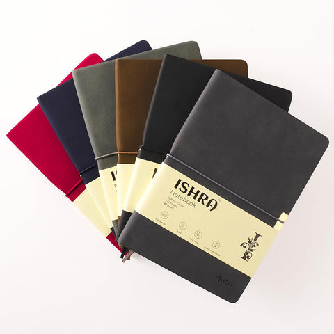 ISHRA A5 Size Ruled Notebook | Ideal Note Book Journal Diary for Work Office Writing Journaling Note Taking Travel | Black Soft Cover| 172 Pages | 80gsm | Fountain Pen Friendly Paper
