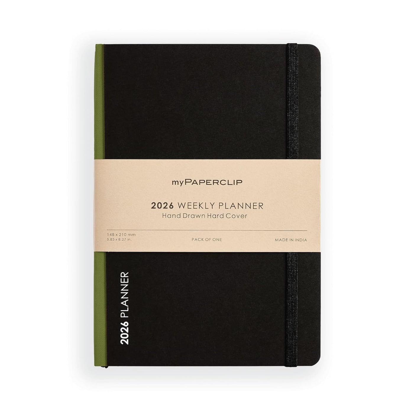 myPAPERCLIP 2026 Weekly Planner | A5 Size | Hard Cover | 192 Pages, 80 GSM | Olive Green