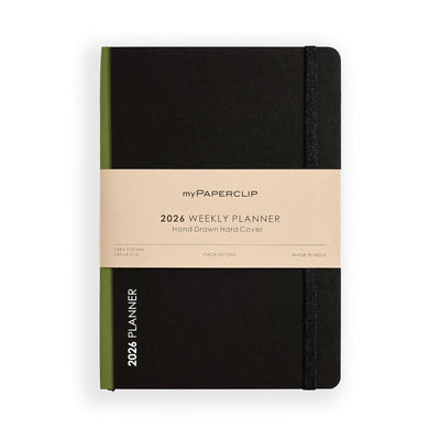 myPAPERCLIP 2026 Weekly Planner | A5 Size | Hard Cover | 192 Pages, 80 GSM | Olive Green