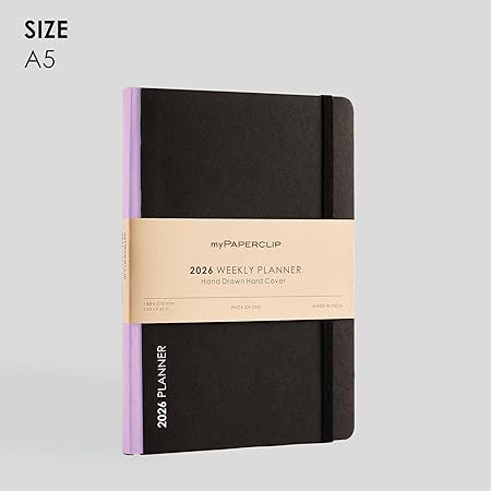 myPAPERCLIP 2026 Weekly Planner | A5 Size | Hard Cover | 192 Pages, 80 GSM | Lilac