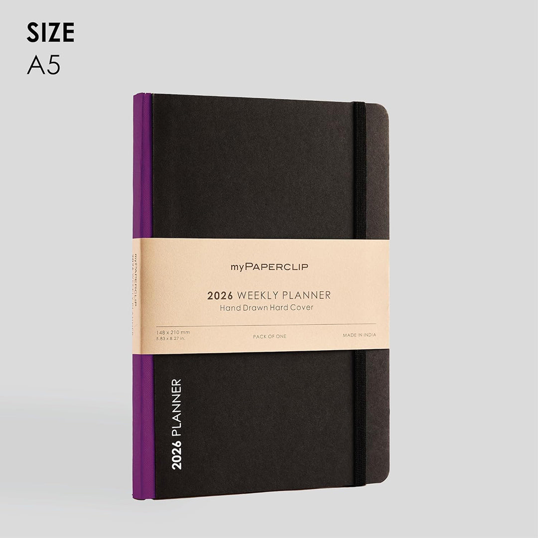 myPAPERCLIP 2026 Weekly Planner | A5 Size | Hard Cover | 192 Pages, 80 GSM | Plum
