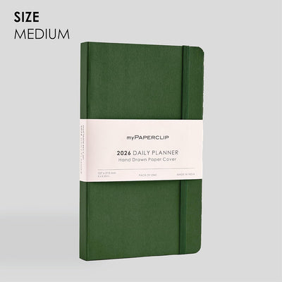 myPAPERCLIP 2026 Daily Planner M1 | Medium Size | Green | Soft Cover | 384 Pages, 80 GSM | Green