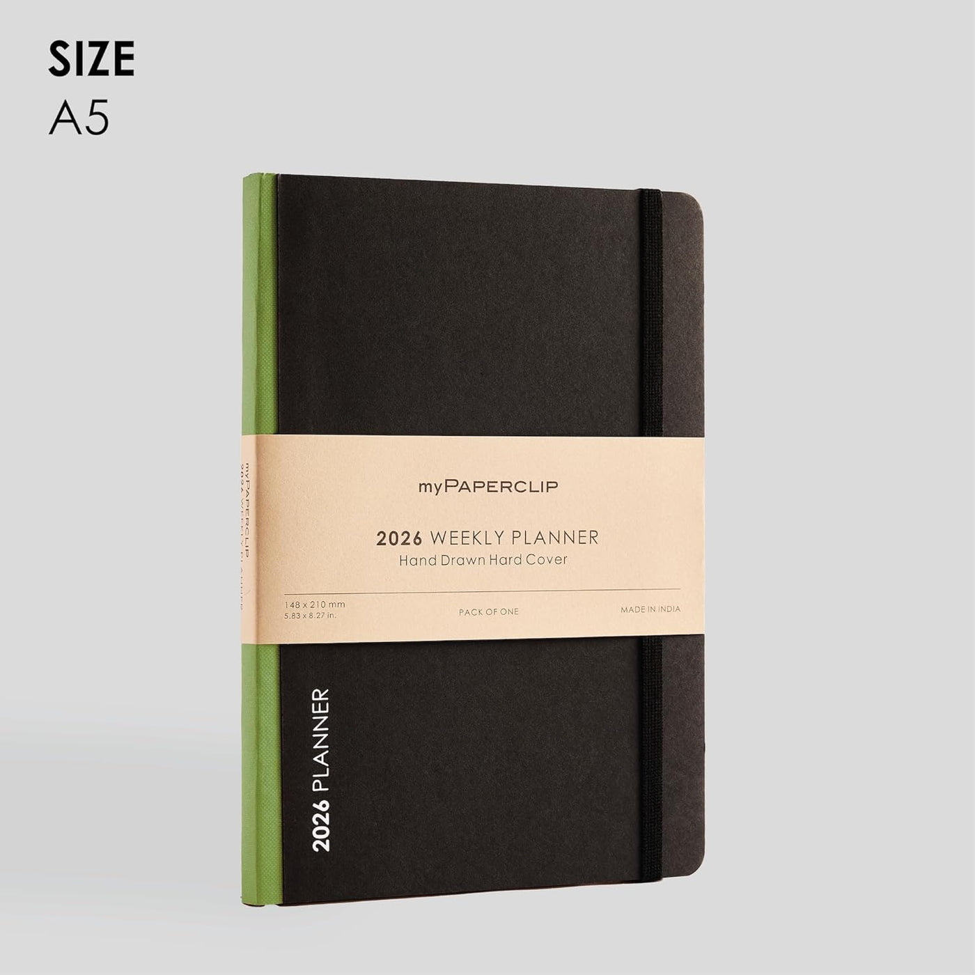 myPAPERCLIP 2026 Weekly Planner | A5 Size | Hard Cover | 192 Pages, 80 GSM | Olive Green