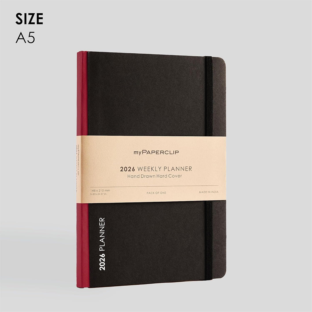 myPAPERCLIP 2026 Weekly Planner | A5 Size | Hard Cover | 192 Pages, 80 GSM | Claret