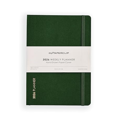 myPAPERCLIP 2026 Weekly Planner | A5 Size | Soft Cover | 192 Pages, 80 GSM | Green