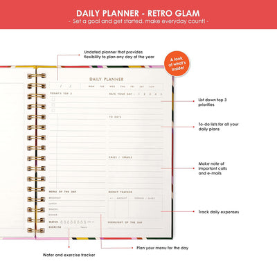 7mm Between the Lines | Daily Undated Planner Notebook | Retro Glam | 150 Pages